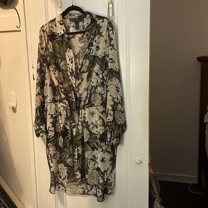 Sheer Floral Button-up Blouse